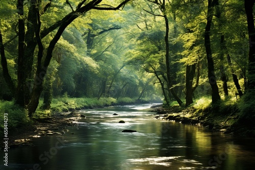 River surrounded by trees. Generative AI