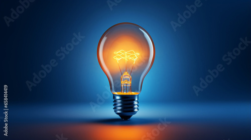 Glowing light bulb on isolated blue background innovation and invention