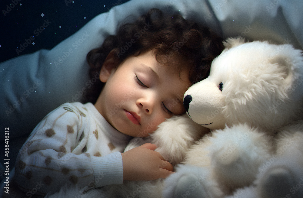 A Small Child Asleep With a Stuffed Animal A Small Child Asleep With a Stuffed Animal