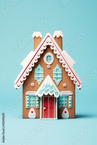 beautiful origami paper house on light background. gingerbread house christmas theme background. 