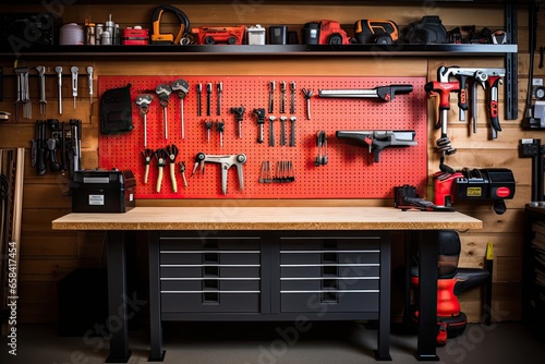 workingbench with equipment on the wall. 
