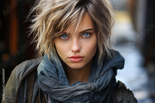 Captivating blonde woman with blue eyes, mid-length hair and youthful, popular look.