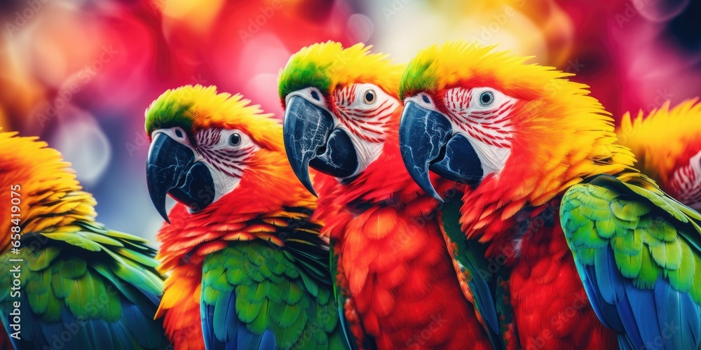 Obraz premium Vibrant rainbow colors of plumage of tropical parrots