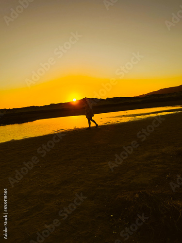atardecer, solpor, playa, sol, montaña, Galicia, Spain, España