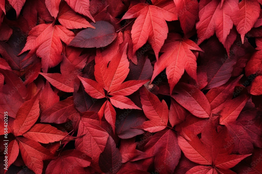 Fall background with red leaves. From above, plenty of space available. Generative AI