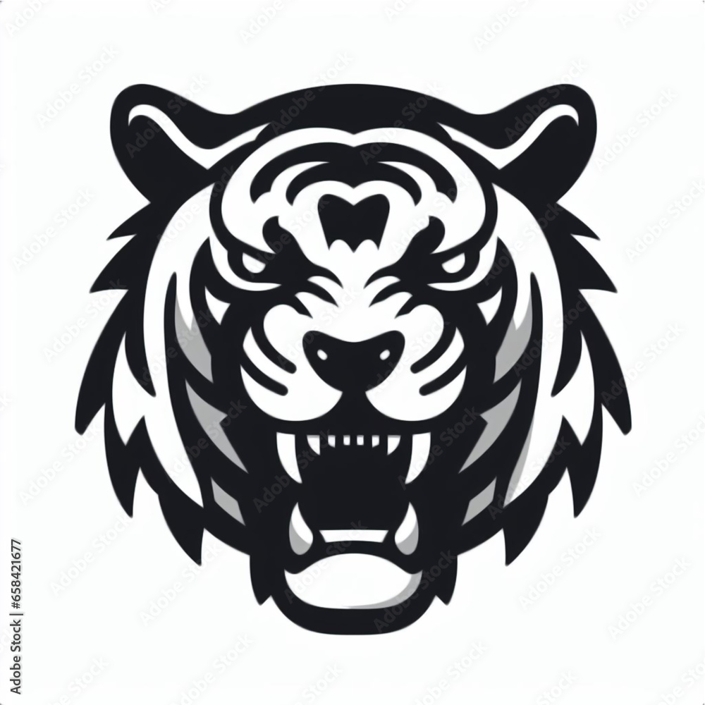 Head of an agressive tiger showing teeth on white background Head of an agressive tiger showing teeth on white background