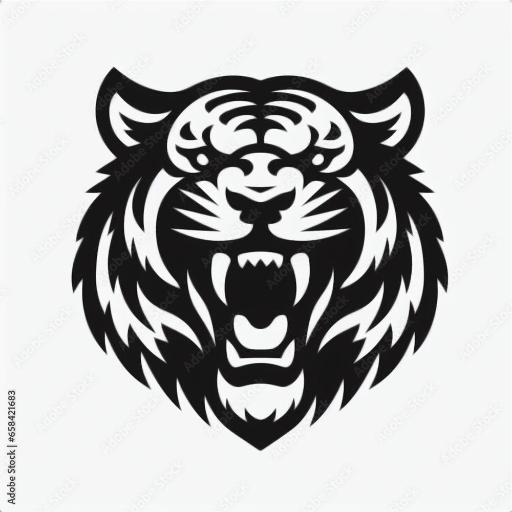 Head of an agressive tiger showing teeth on white background Head of an agressive tiger showing teeth on white background