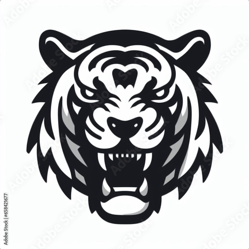 Head of an agressive tiger showing teeth on white background