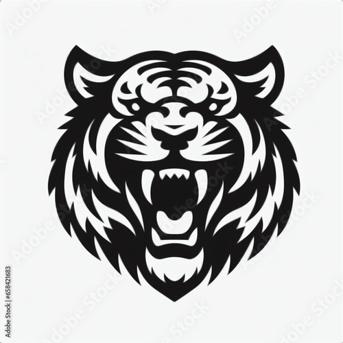 Head of an agressive tiger showing teeth on white background