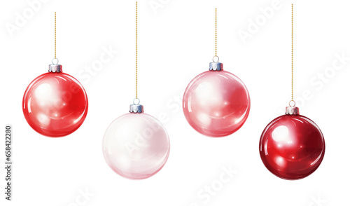 Christmas  ornaments watercolor  illustrations set.  Vector illustration of red and pink christmas ornament.