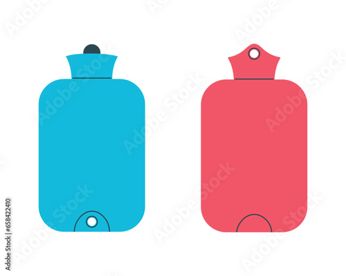 Red and blue rubber warmer. Flat icon on white isolated background. Rubber heating pad. Hot water bottle. Vector illustration.