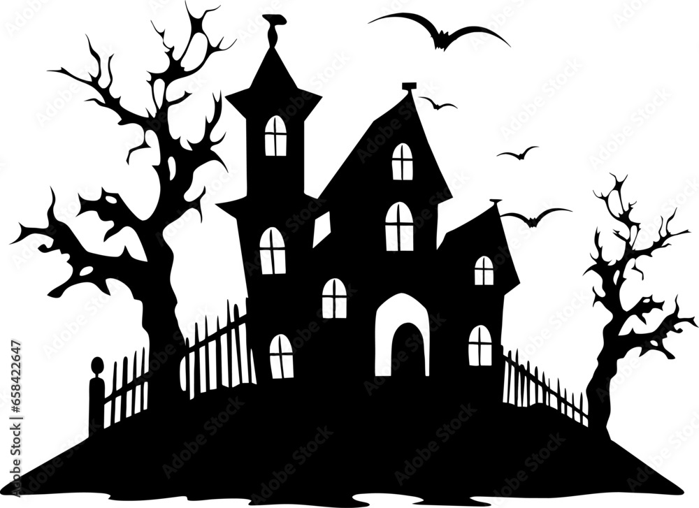 Halloween night background image with spooky castle and pumpkins. Vector elements banner, Halloween celebration greeting card, Halloween party poster. haunted house and full moon, vector