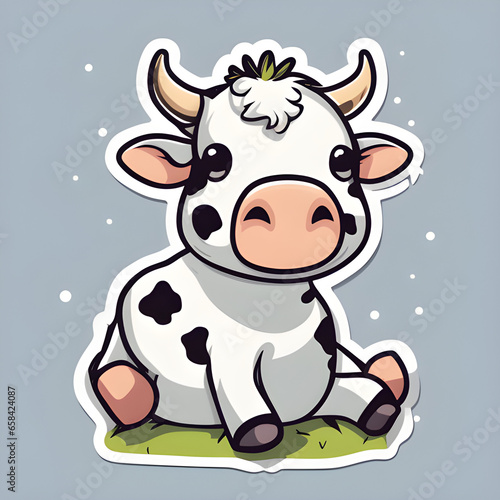 Cute little baby cow sticker