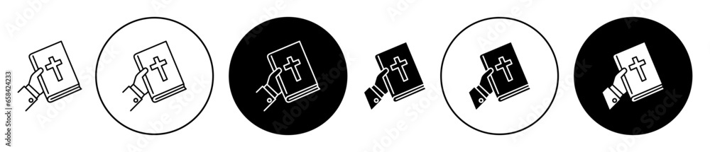 Hand in Bible icon set. christianity prayer book vector symbol in black filled and outlined style. - obrazy, fototapety, plakaty 