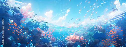 Fototapeta Naklejka Na Ścianę i Meble -  Underwater world of the ocean sea diving snorkeling aquarium coral fish