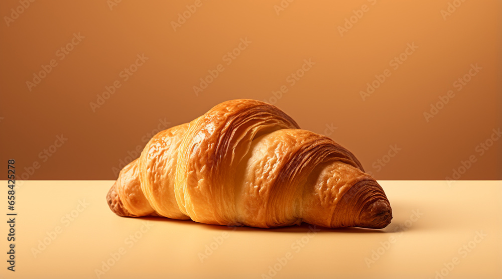 a croissant with beige backdrop and minimal props a croissant with beige backdrop and minimal props