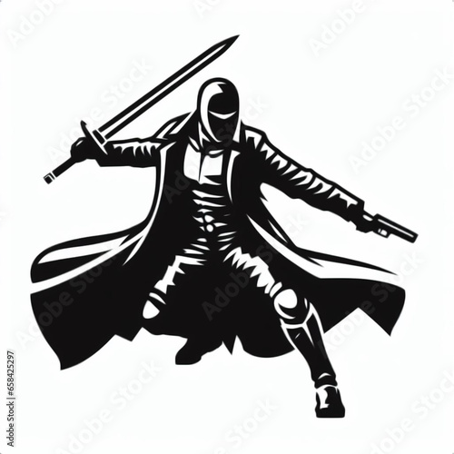 Knight warrior ninja with sword and pistol fighting