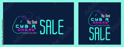 Cyber Monday Sale Special Offer Web Banner. Cyber Monday Colorful Neon Style Super Sale Post. Business, Promotion, and Advertising Vector Template. Seasonal Offers Mega Big Sale