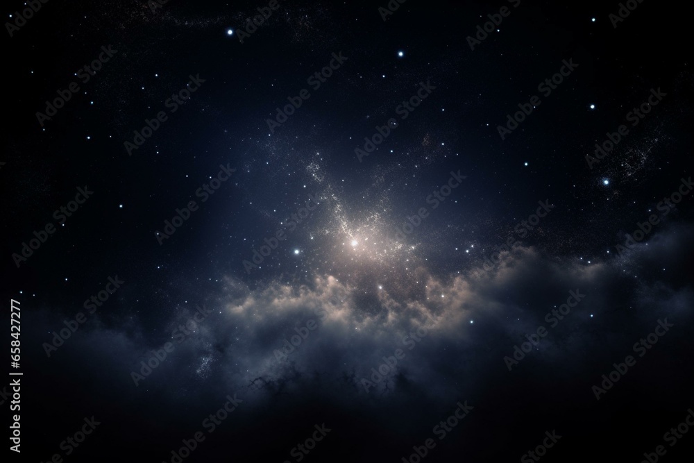 A dark background with stars forming a galaxy atmosphere. Generative AI