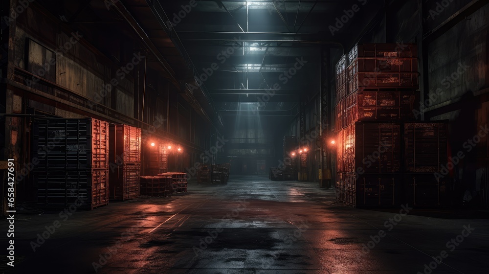 Old factory building with lights at night Old factory building with lights at night