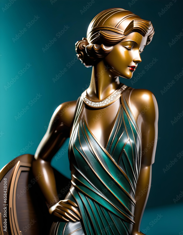 an art deco bronze figure of a woman - generative ai an art deco bronze figure of a woman - generative ai