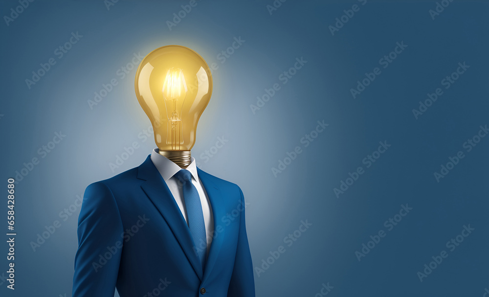 Businessman with light bulb head with copy space. Business idea Businessman with light bulb head with copy space. Business idea