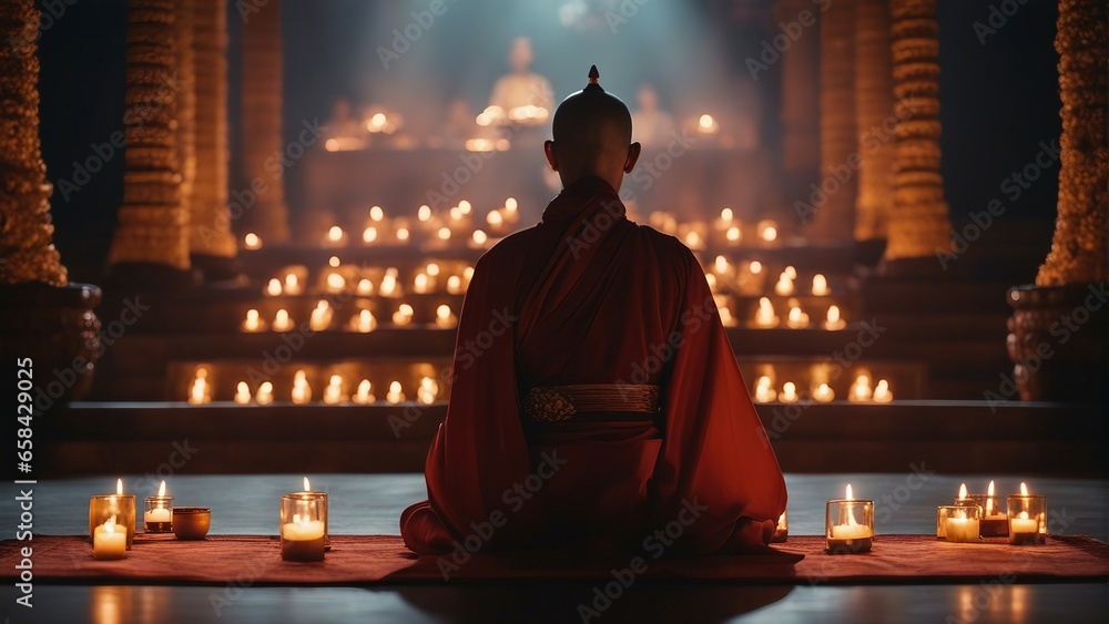 Buddhist person meditating in traditional attire. Buddhist person meditating in traditional attire.