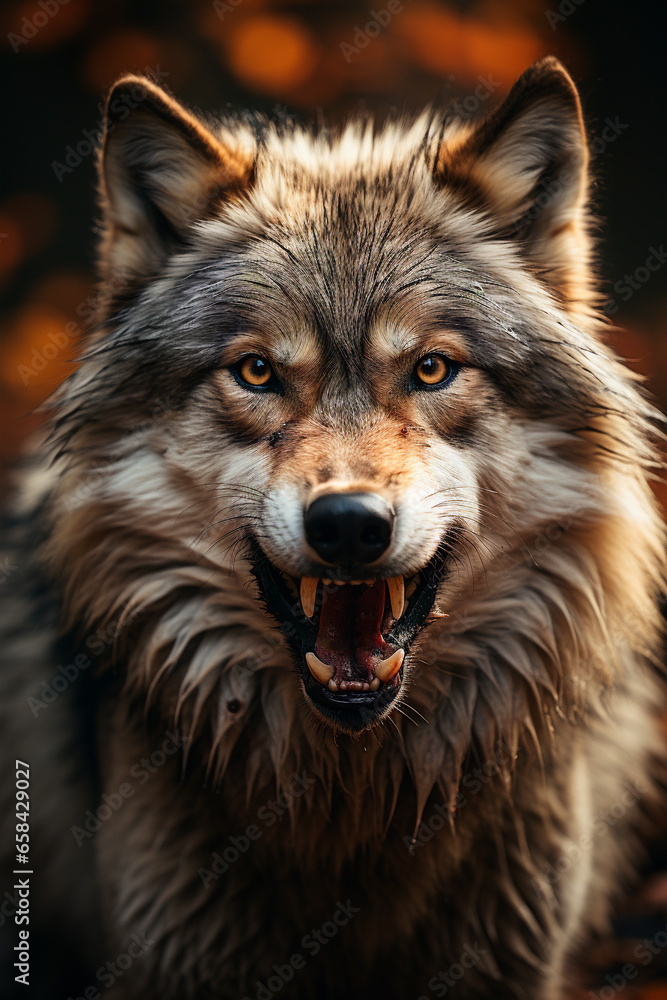Fototapeta premium wolf closeup portrait - generative AI