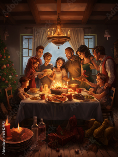 A Surreal Illustration of Friends Sharing Their Family's Holiday Traditions