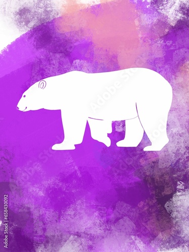 A large polar bear is walking, silhouette of the animal on a decorative background, color illustration, content for the protection of polar bears