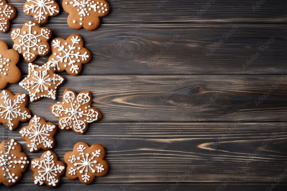 Delicious ginger bread cookies flat lay with copy space Delicious ginger bread cookies flat lay with copy space