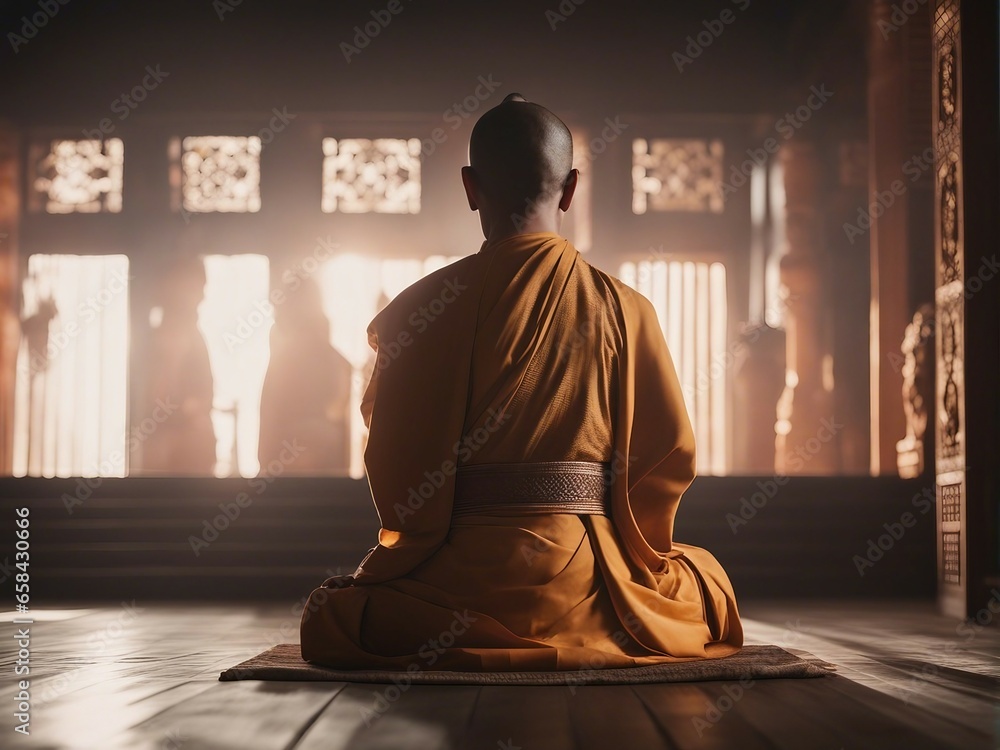 Buddhist person meditating in traditional attire. Buddhist person meditating in traditional attire.