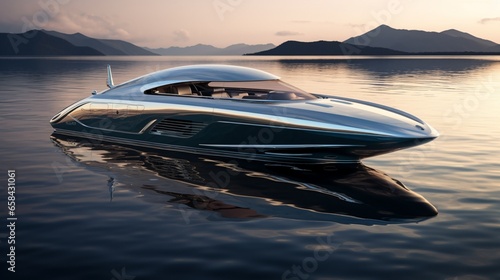 A seafaring yacht with a chrome exterior against an isolated backdrop, adding a touch of modern elegance.