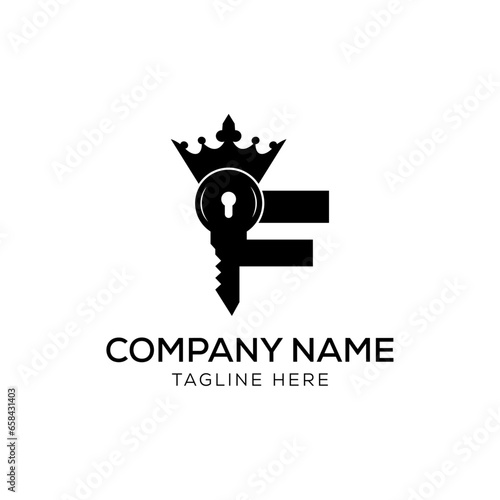Key Lock Crown F Letter logo