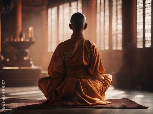 Buddhist person  meditating  traditional clothes