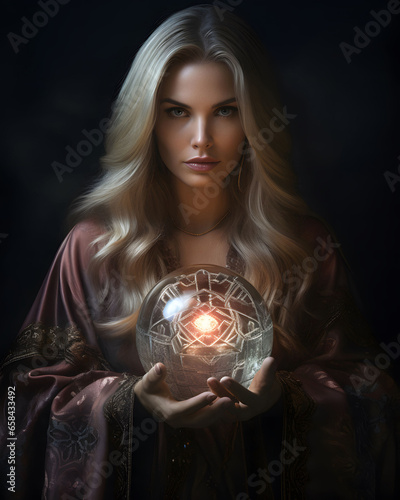 Beautiful woman holding magical orb