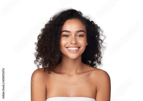 Portrait of a beautiful young latin woman smiling. Pretty model girl isolated background