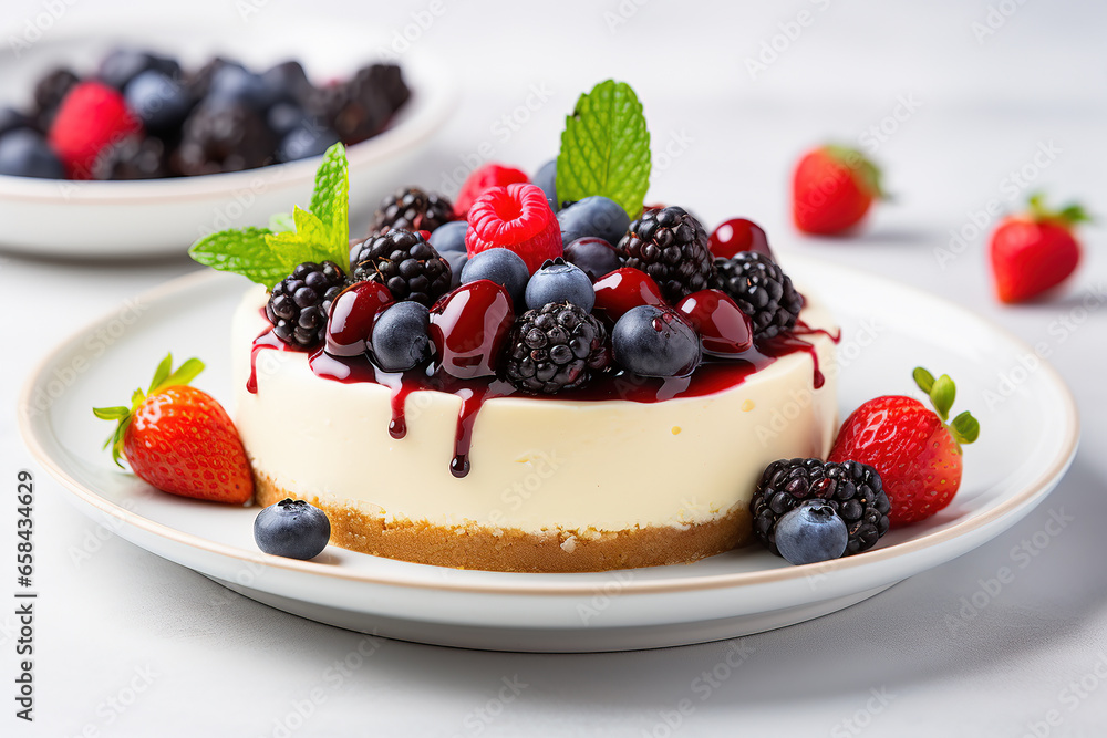 Homemade cheesecake with fresh berries on top. Homemade cheesecake with fresh berries on top.