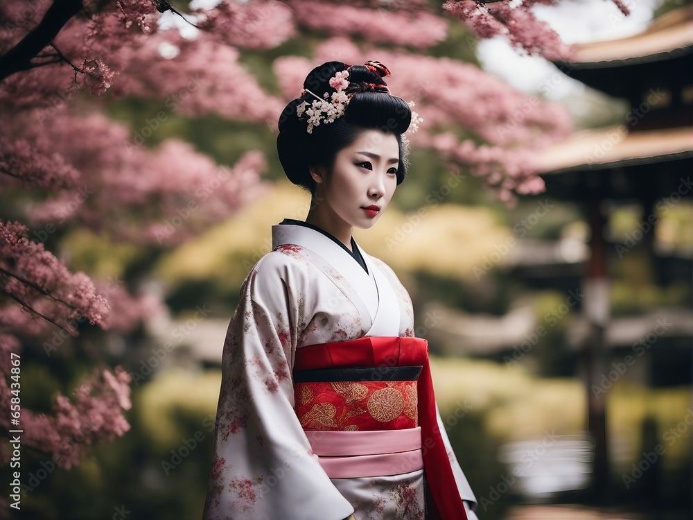 Portrait of a geisha adorned in traditional attire