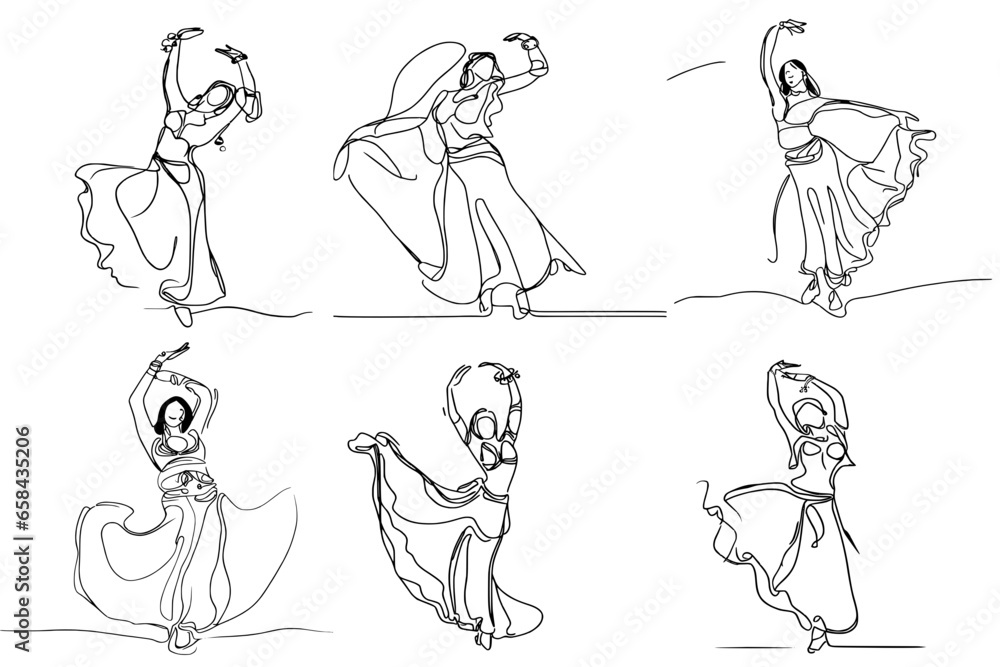 One-Line Drawing of Belly oriental egyptian Dancers: Simple, Minimalist, and Elegant, vector