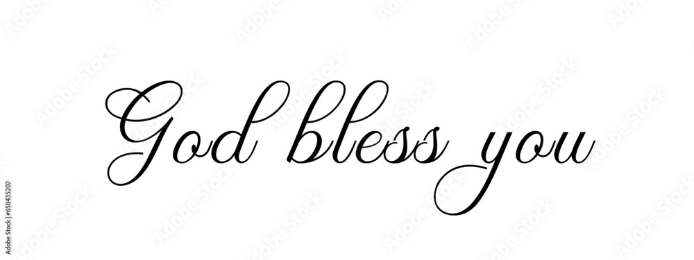 Banner with the phrase God bless you and transparent background. Beautiful calligraphy design. Christian greeting of blessing - obrazy, fototapety, plakaty 