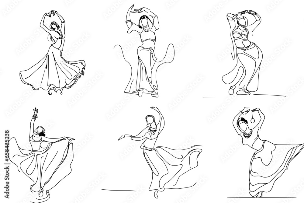 One-Line Drawing of Belly oriental egyptian Dancers: Simple, Minimalist, and Elegant, vector