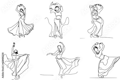 One-Line Drawing of Belly oriental egyptian Dancers: Simple, Minimalist, and Elegant, vector