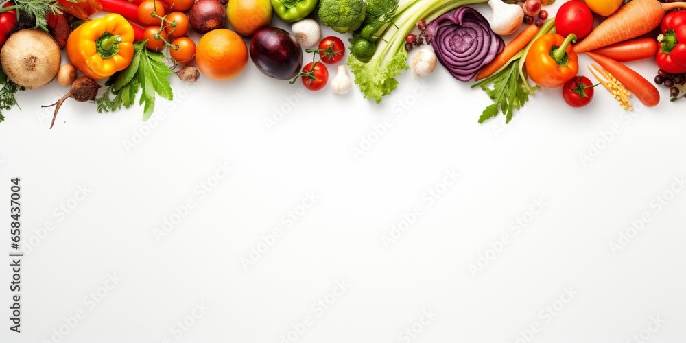 Organic food background and Copy space. Food photography different fruits and vegetables isolated white background. High resolution product : Generative AI - obrazy, fototapety, plakaty 