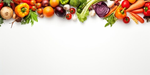 Organic food background and Copy space. Food photography different fruits and vegetables isolated white background. High resolution product : Generative AI