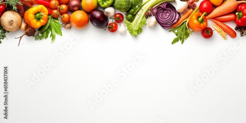 Organic food background and Copy space. Food photography different fruits and vegetables isolated white background. High resolution product : Generative AI