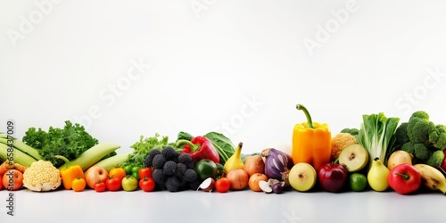 Organic food background and Copy space. Food photography different fruits and vegetables isolated white background. High resolution product : Generative AI