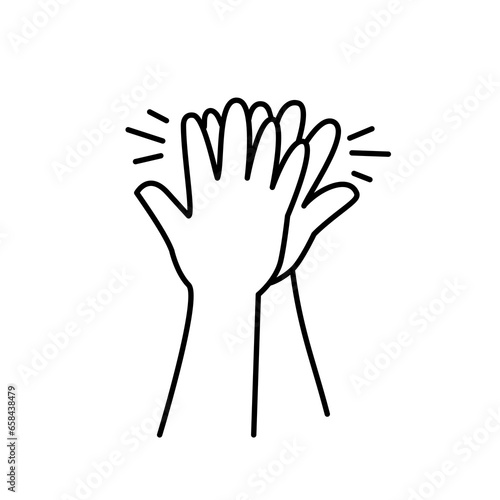 High five icon in line art illustration.