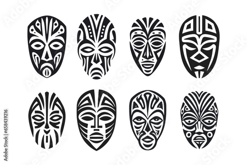 A collection of tribal african mask vector illustrations
