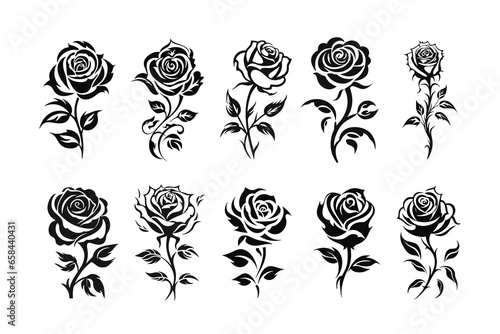 A collection of rose tattoo vector illustrations © Bagas